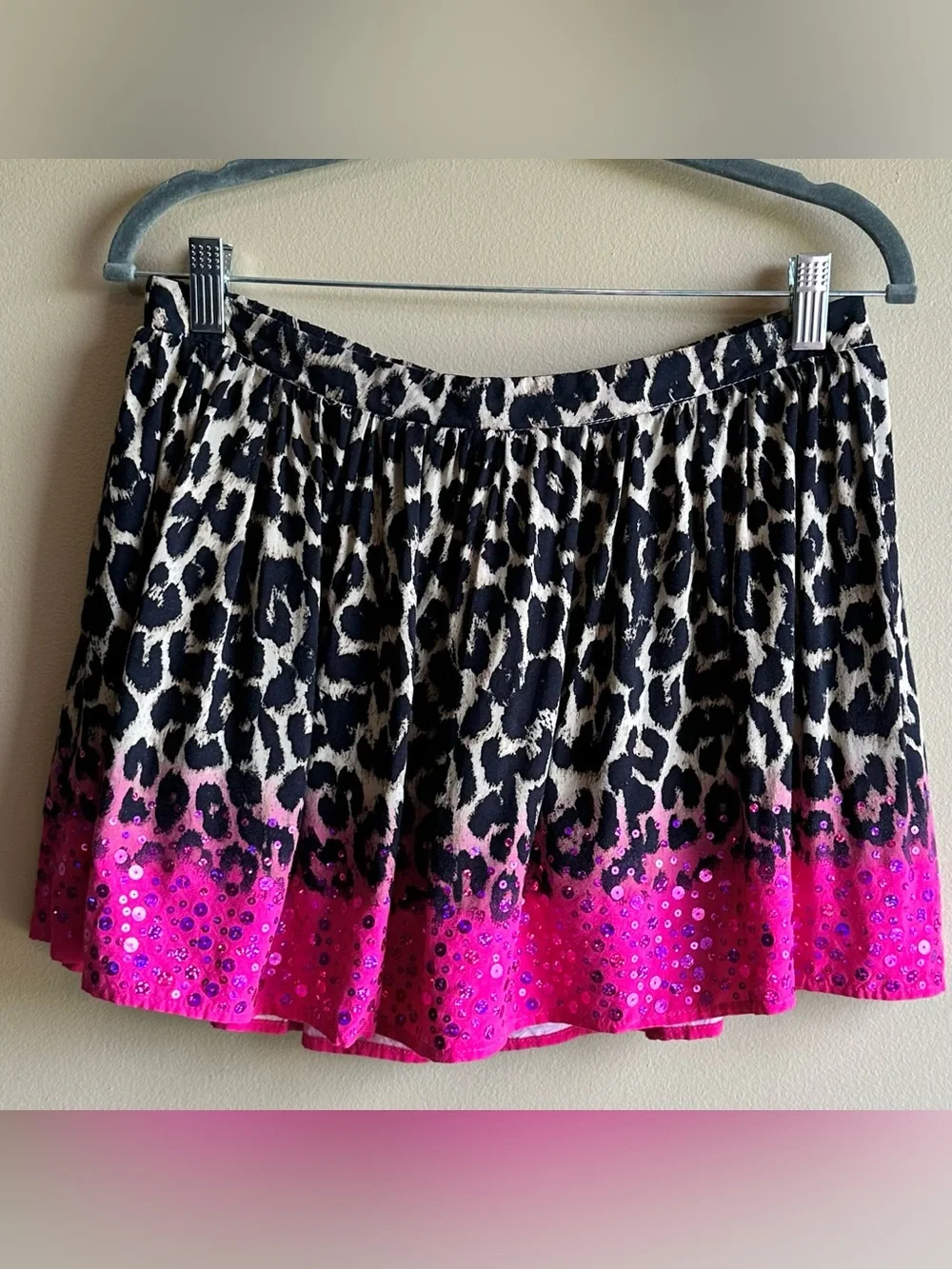 Justice Girls Skort Short Leopard Print Hot Pink Sparkly Ombre Skirt Size 18